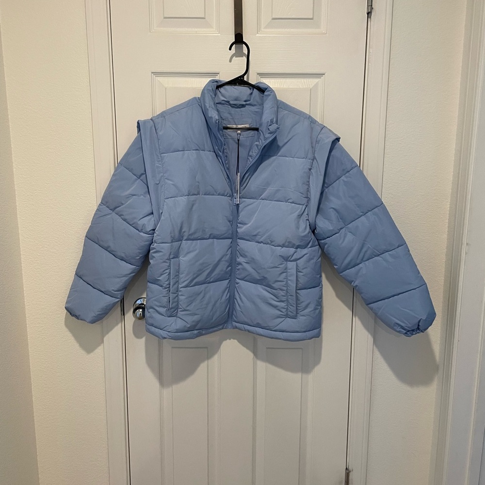 WEWOREWHAT - Snap Off Sleeve Nylon Puffer Jacket/Vest - Small - NWT! - Baby Blue